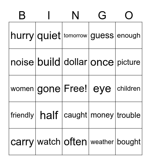 2B Trick Word BINGO Card