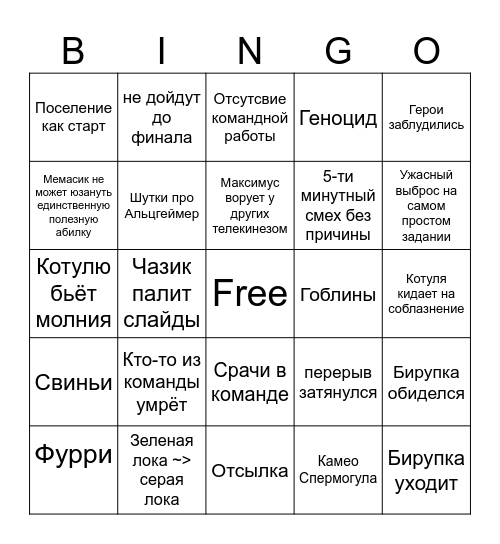 Подземелье Тупичка Bingo Card