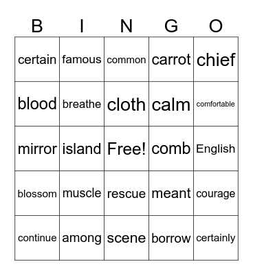 2R Trick Word BINGO Card