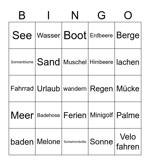 Sommer Bingo Card