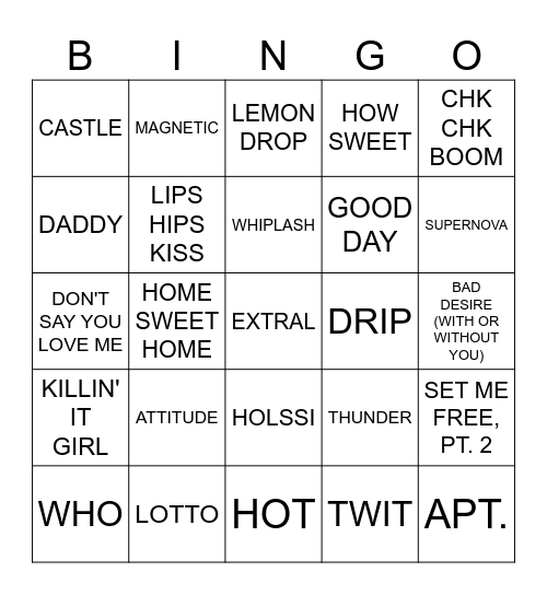 NRJ k-pop Bingo Card