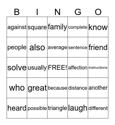 Untitled Bingo Card