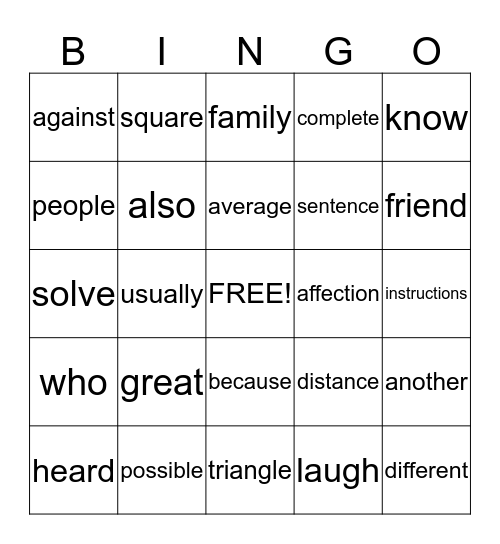 Untitled Bingo Card