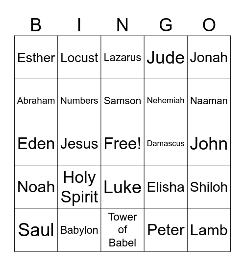 Bible Bingo Card