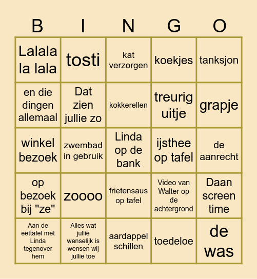 Walters Bingo Kaart Bingo Card