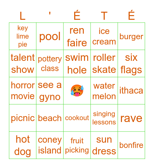 summer bingo! Bingo Card