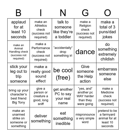 YOUR TASKS Bingo Card