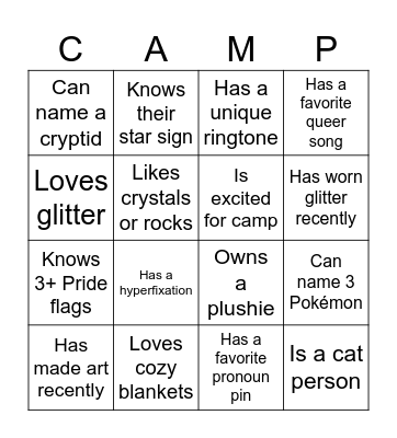 QUEER CAMP Bingo Card
