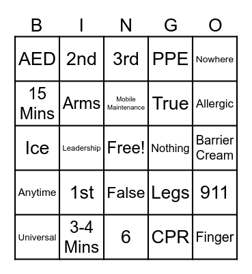 First Aid Bingo Card