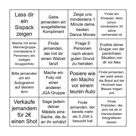 Madeleine's JGA Bingo Card