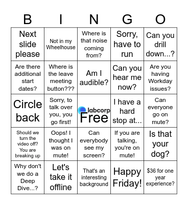 Work Bingo Card
