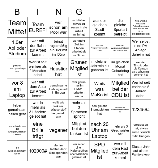 Kennenlern Bingo Card
