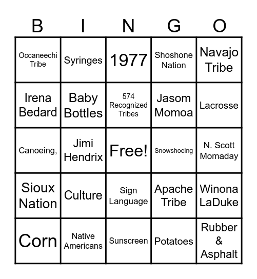 Indigenous Peoples' Day Bingo Card