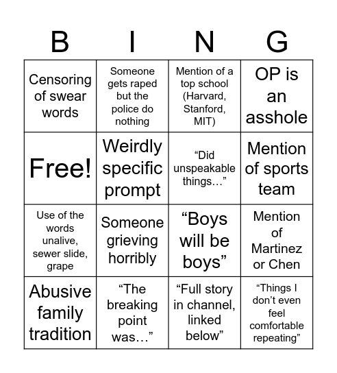 Requested Reads Bingo Card