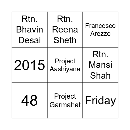 Rotary Club of Bibwewadi Pune Bingo Card