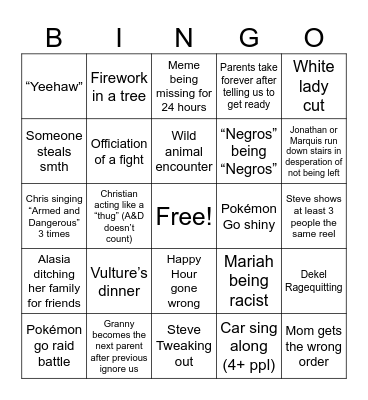 Texas Trip Bingo Card