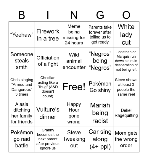 Texas Trip Bingo Card