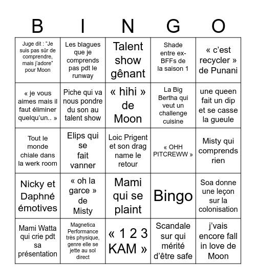 DRAG RACE ALL STARS Bingo Card