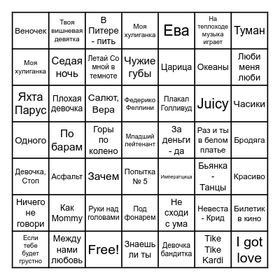 Dianka's Party Bingo Card