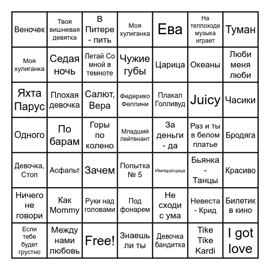Dianka's Party Bingo Card