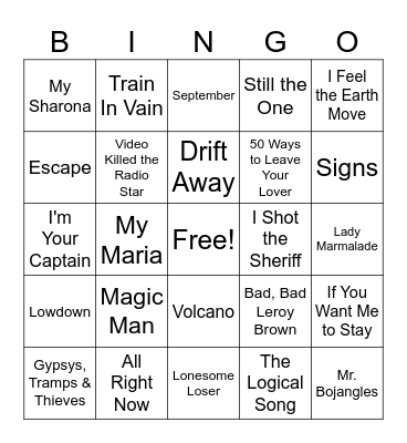 Song's of the 70's #6 Bingo Card