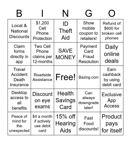 Rewards Accounts Bingo Card