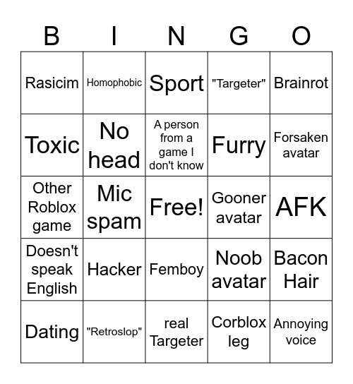 Roblox Bingo Card
