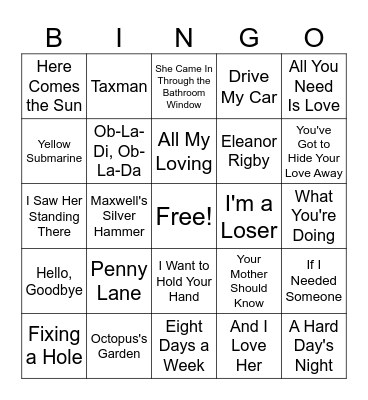 The Fab Four Bingo Card