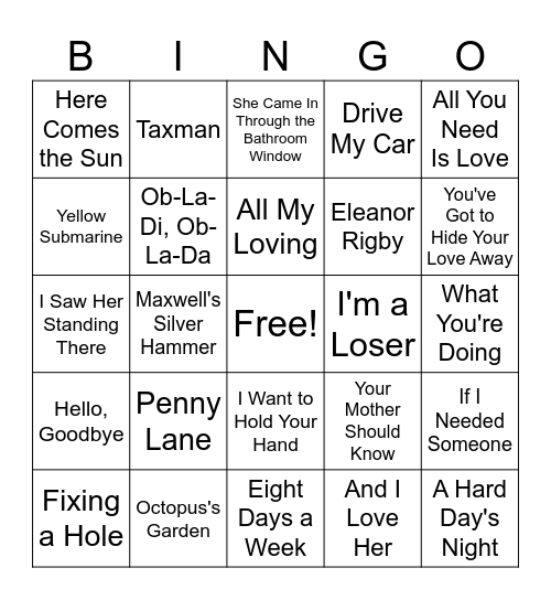 The Fab Four Bingo Card