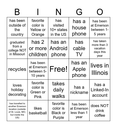Emerson Bingo Card