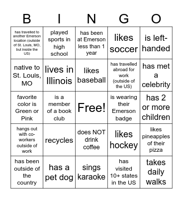 Emerson Bingo Card