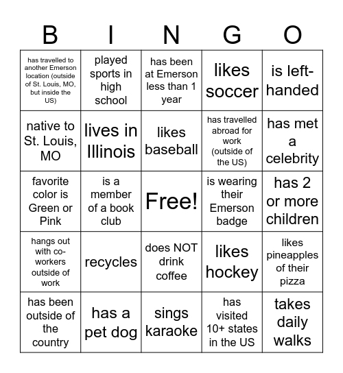 Emerson Bingo Card