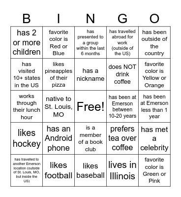 Emerson Bingo Card
