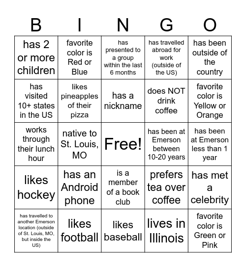 Emerson Bingo Card