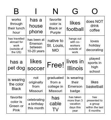 Emerson Bingo Card