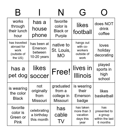 Emerson Bingo Card