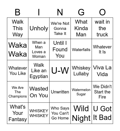 U-W Bingo Card