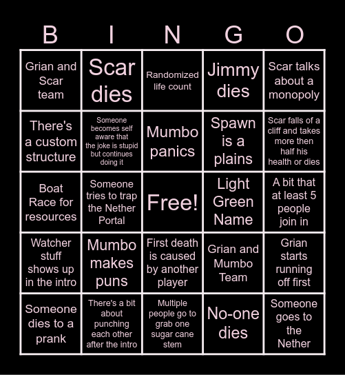 Next Life Series Ep. 1 Bingo Card