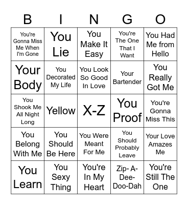 X-Z Bingo Card