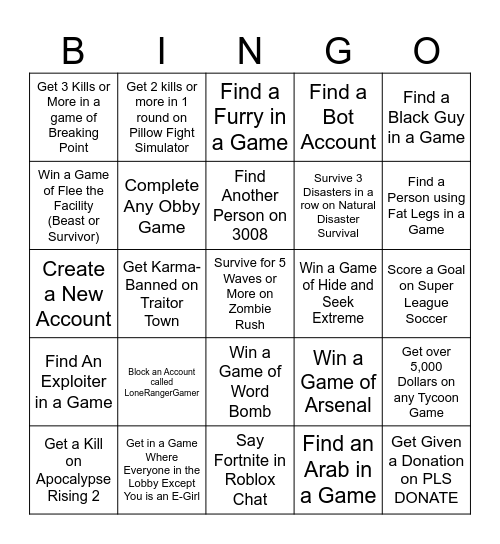 Roblox Bingo Card