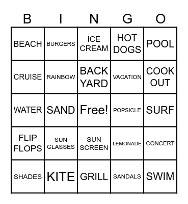 SUMMERTIME Bingo Card