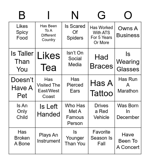FIND SOMEONE Bingo Card