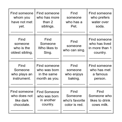 Ice breaker bingo Card