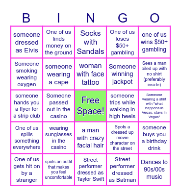 Vegas Bingo!! Bingo Card