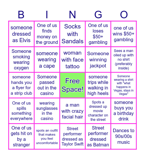 Vegas Bingo!! Bingo Card