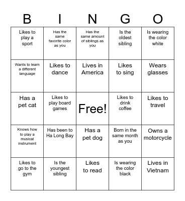 Find somebody that Bingo Card