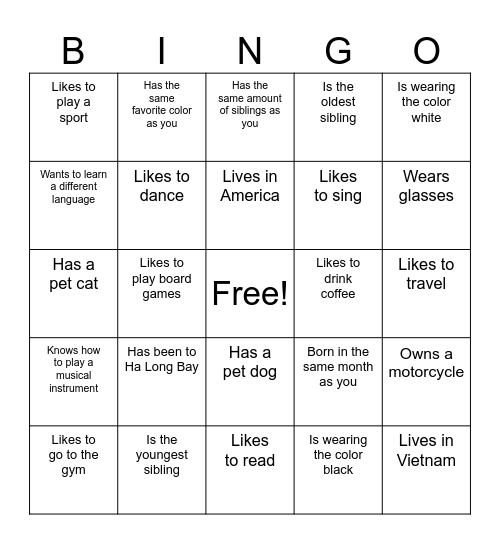 Find somebody that Bingo Card