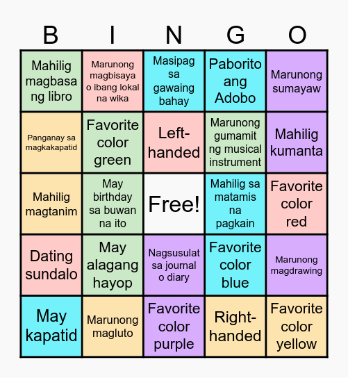 GET TO KNOW ME! Bingo Card
