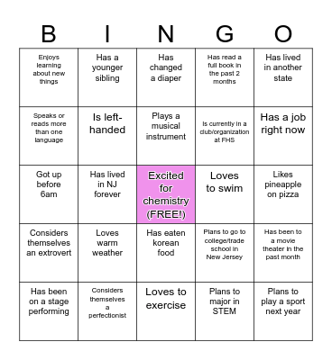Icebreaker Bingo Card