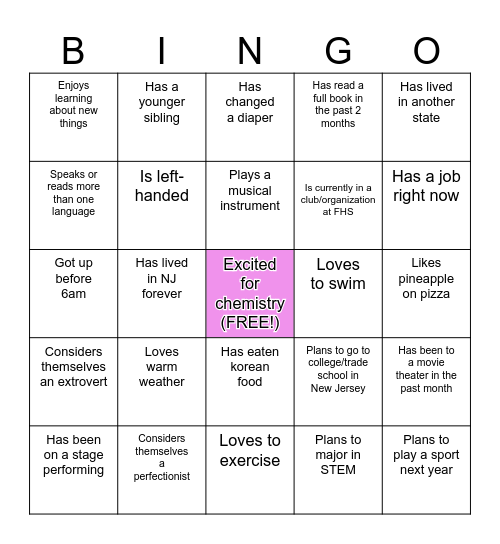 Icebreaker Bingo Card